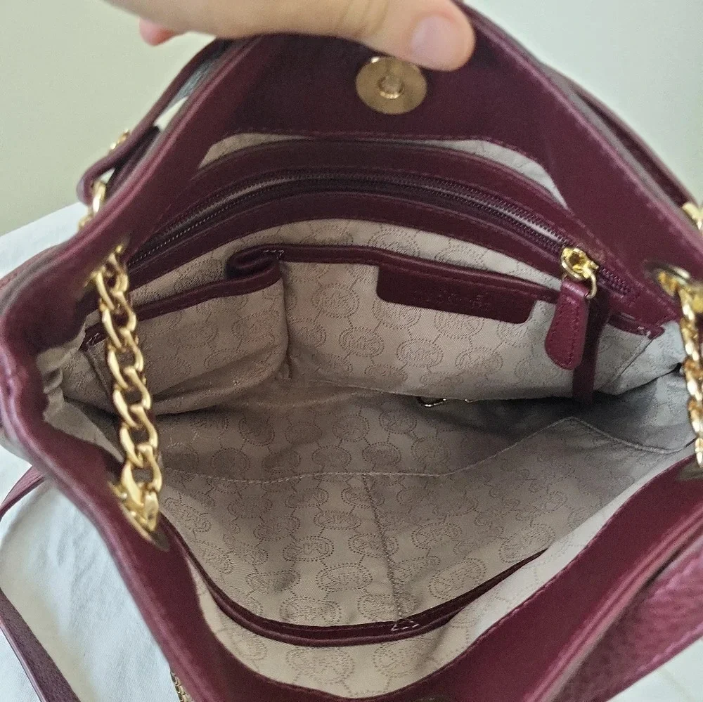 Michael Kors Handpainted Tote Cross body Leather Chain Shoulder Gold Tone